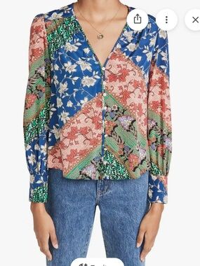 Veronica Beard Sura Floral Button- Down Blouse